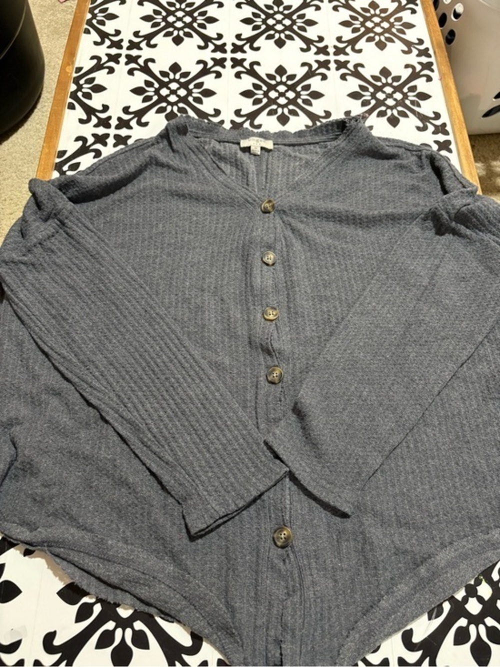 Umgee Women's Button-Front Ribbed Cardigan - Charcoal Gray